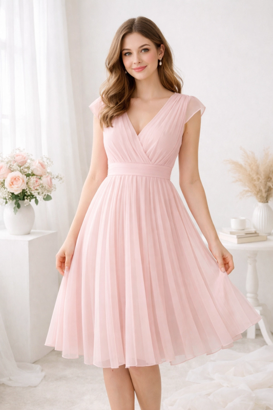 Elegant Pink Chiffon Dress