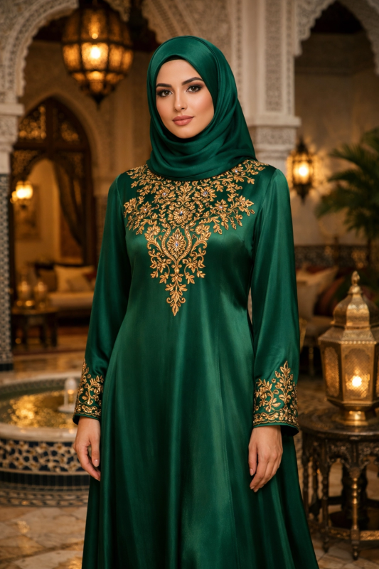 Emerald Green Embroidered Abaya