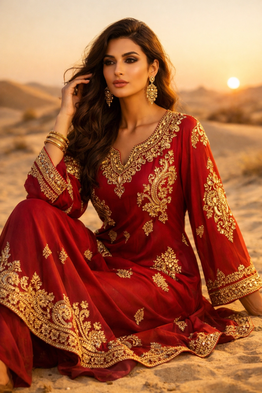 Embroidered Maroon Anarkali Dress