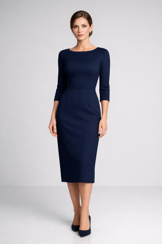 Navy Pencil Midi Dress