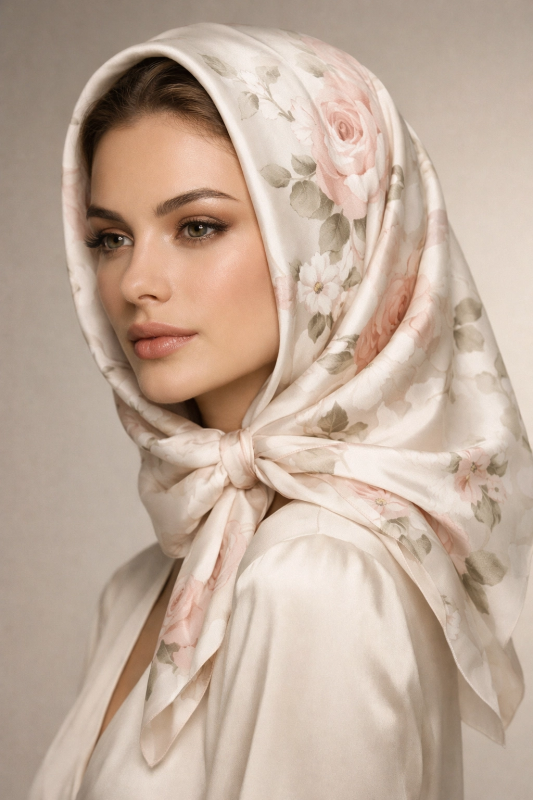 Floral Satin Square Scarf
