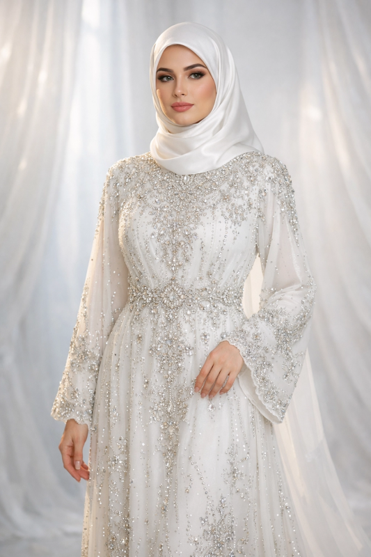 Embellished White Evening Gown