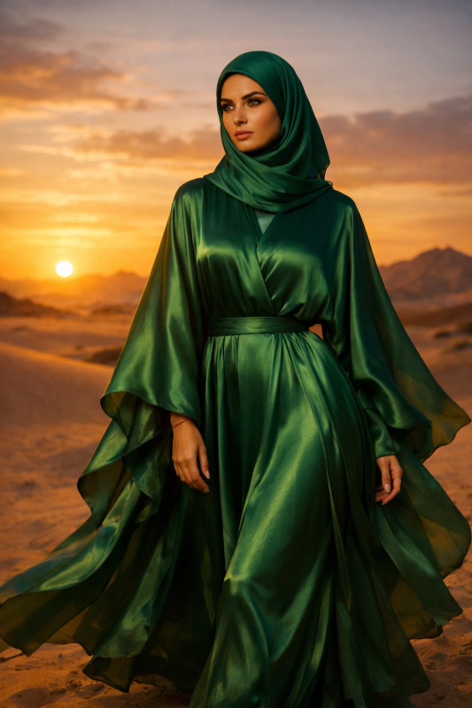 Emerald Satin Abaya